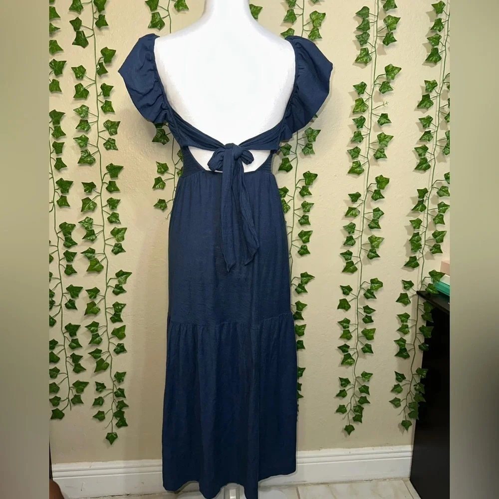 Nation Ltd. Gwen Tie Back Dress- French Navy XS - Picture 6 of 8